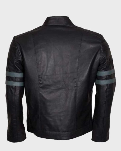 Mens Retro Blue Stripe Café Racer Leather Jacket