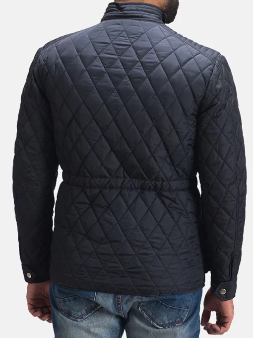 Quilted Style Black Windbreaker Jacket For Mens