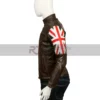 UK Flag Cafe Racer Brown Leather Jacket