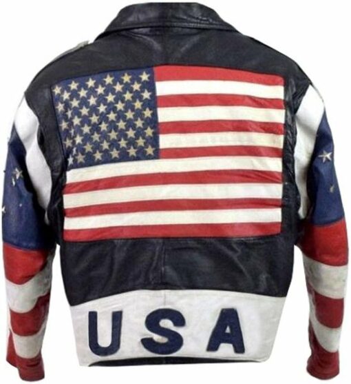 USA Flag Brando Vintage 80s Stars Studded Motorcycle Leather Jacket