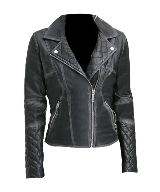 Womens Black Quilted Motorcycle Jacket
