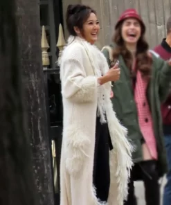 Emily in Paris Ashley Park White Fur Coat