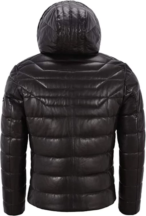 Men’s Puffer Hooded Leather Jacket