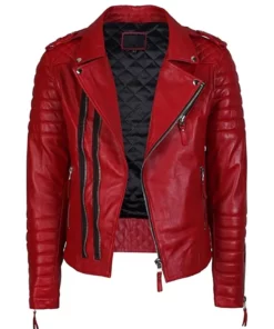 Mens Lambskin Biker Red Leather Jacket