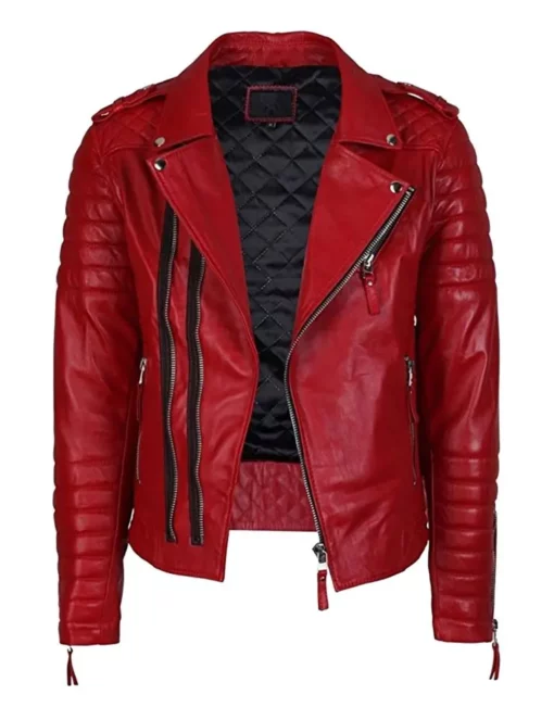 Mens Lambskin Biker Red Leather Jacket