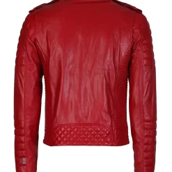 Mens Lambskin Biker Slim Fit Red Leather Jacket