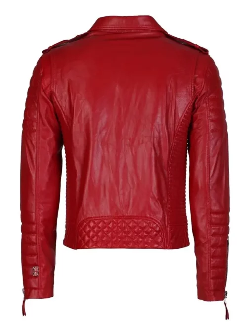 Mens Lambskin Biker Slim Fit Red Leather Jacket