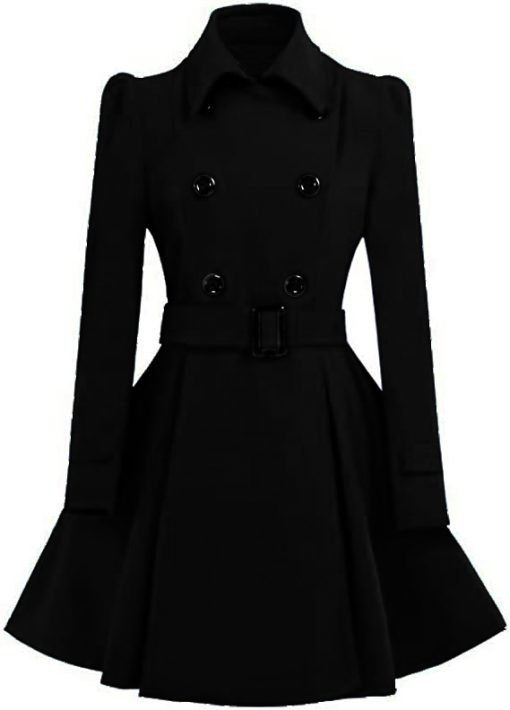 Womens Swing Belted Peacoat, Black Belted Peacoat Womens