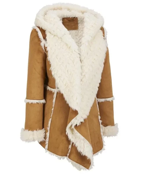 Womens Brown Fur Suede Overcoat