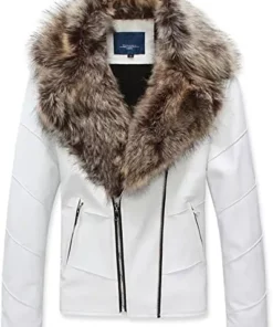 Womens Winter Faux Leather Fur Collar Jacket