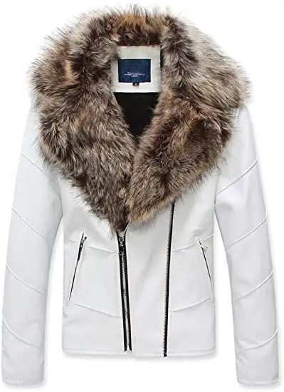 Womens Winter Faux Leather Fur Collar Jacket