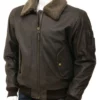 Men’s Fur Collar Black Leather Bomber Jacket