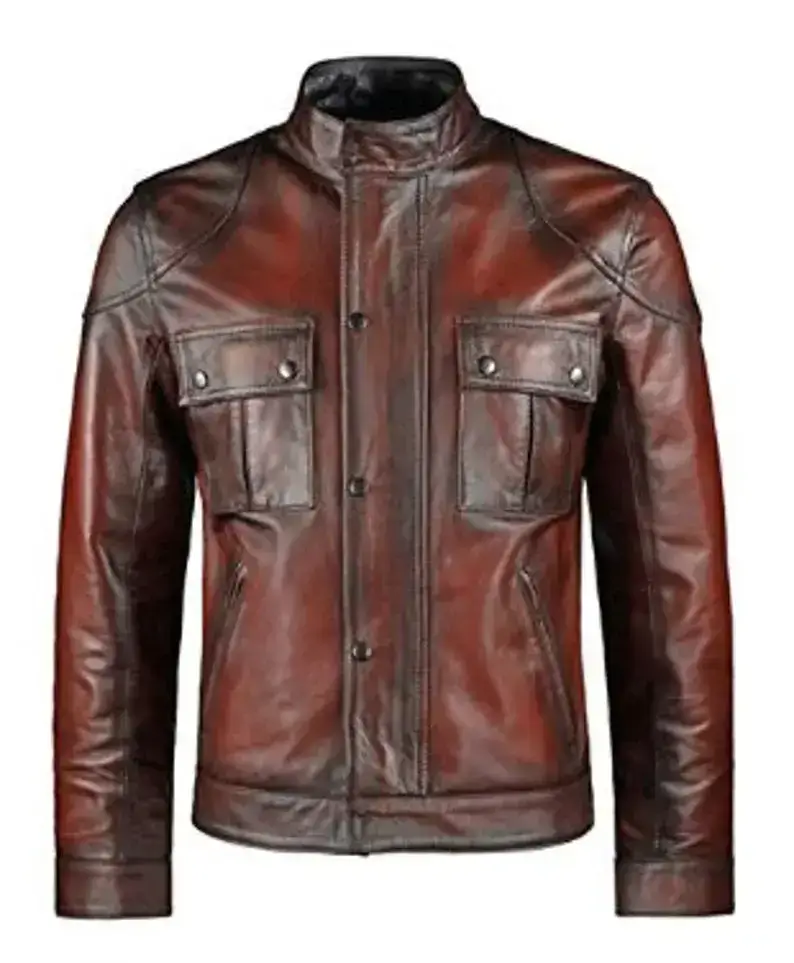 Mens Cafe Racer Distressed Red Jacket | Distressed Red Leather Jacket