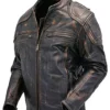 Mens Distressed Quilted Leather Jacket