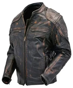 Mens Distressed Quilted Leather Jacket