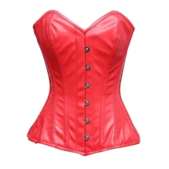 Women's Steel Bone Red Leather Corset