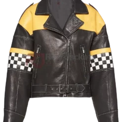 Womens Black & Yellow Biker Jacket