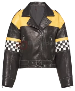 Womens Black & Yellow Biker Jacket