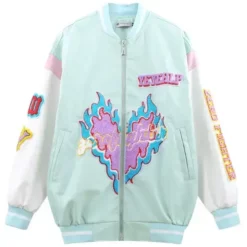 Flame Love Embroidery Collision Jacket