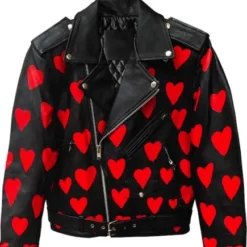 Heart Printed Leather Jacket