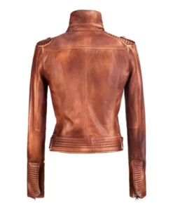 Women Vintage Tan Leather Jacket