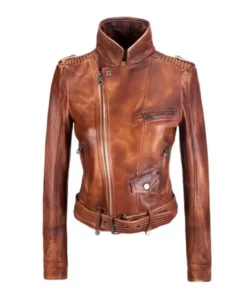 Women Vintage Tan Leather Jacket