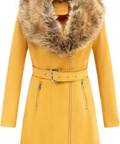 Womens Yellow Leather Pea Coat