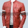 Mens Quilted Cafe Racer Red Leather Jacket