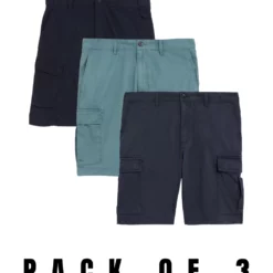 Men's Father's Day Gift Pack of 3 Pure Cotton Cargo Shorts