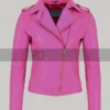 Womens Barbie Biker Pink Leather Jacket