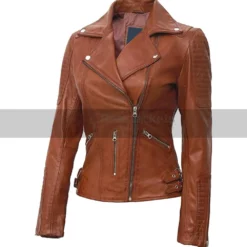 Women Racer Brown Leather Jacket