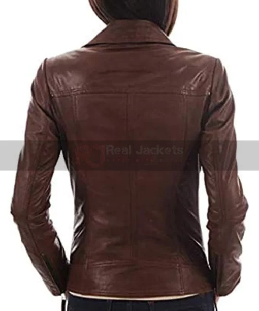 Women's Moto Brown Lambskin Leather Jacket