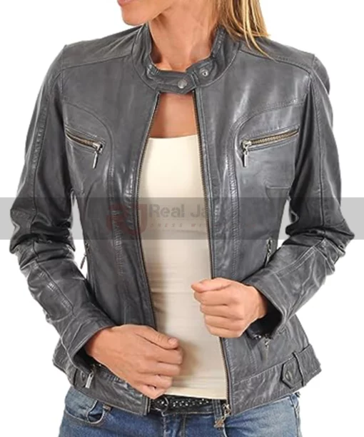 Women's Moto Lambskin Leather Jacket