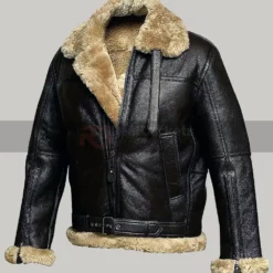 Mens Fur Aviator Black Leather Jacket