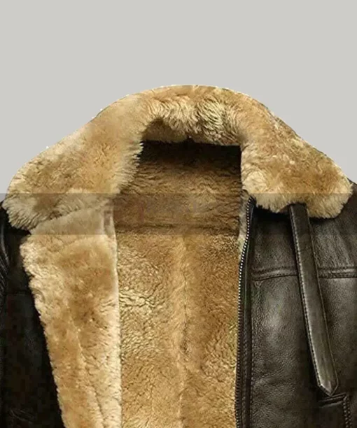 Mens Fur Aviator Brown Leather Jacket