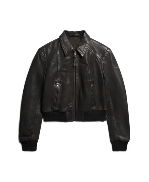 Black 70s Cropped Leather Jacket