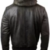 Dark Brown Distressed Leather Hooded Jacket
