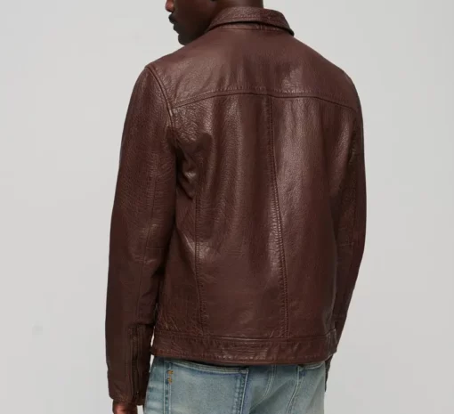 Brown Leather 70’s Cracked Pattern Jacket