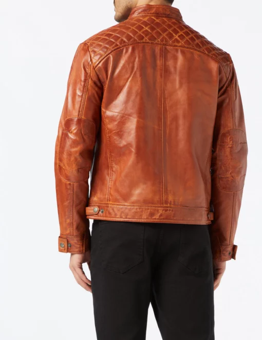 Men Shoulder Design Brown Leather Jacket