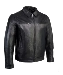 Men’s Black New Zealand Lamb Leather Fashion Car Coat Leather Jacket