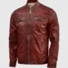 Men’s Cozy Vintage Body Fit Waxed Leather Burgundy Jacket