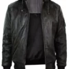 Men’s Dark Brown Distressed Leather Hooded Jacket