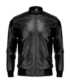 Mens Pure Cow Black Leather Bomber Jacket For Sale