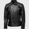 Mens Quilted Black Leather moto Jacket