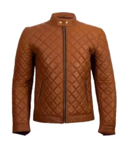 Quilted Brown Biker Leather Jacket
