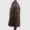 Men’s Quilted Pockets Design Waxed Brown Leather Jacket