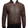 Quilted Brown Cafe Racer Jacket
