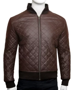 Quilted Brown Cafe Racer Jacket