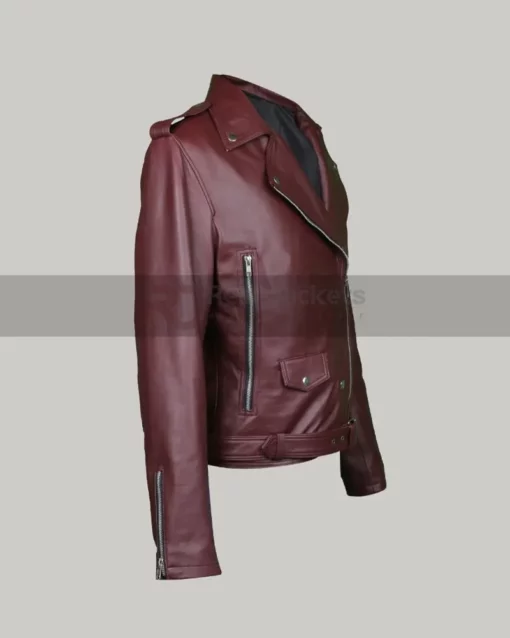 Women Burgundy Biker Leather Jacket