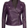 Women Motorcycle Purple Leather Jacket